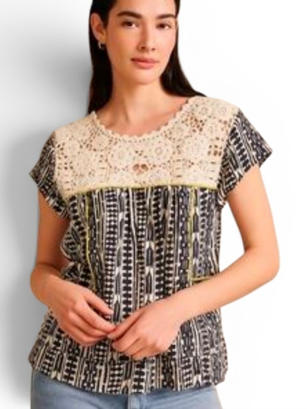 TINY X ANTHROPOLOGIE Geometric Crochet Lace Bib Sleeveless Blouse - Medium